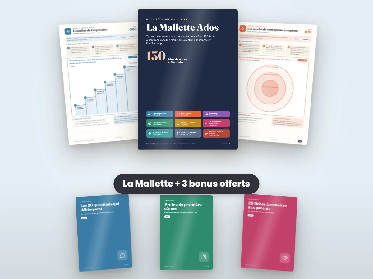 La Mallette Ados : la couverture, deux fiches et les 3 bonus offerts